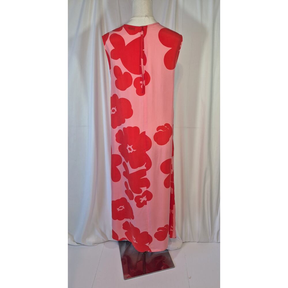 Marimekko Migot Kevättalkoot Cupro Dress Pink Red Floral 36 US 4 6 New - Picture 7 of 9